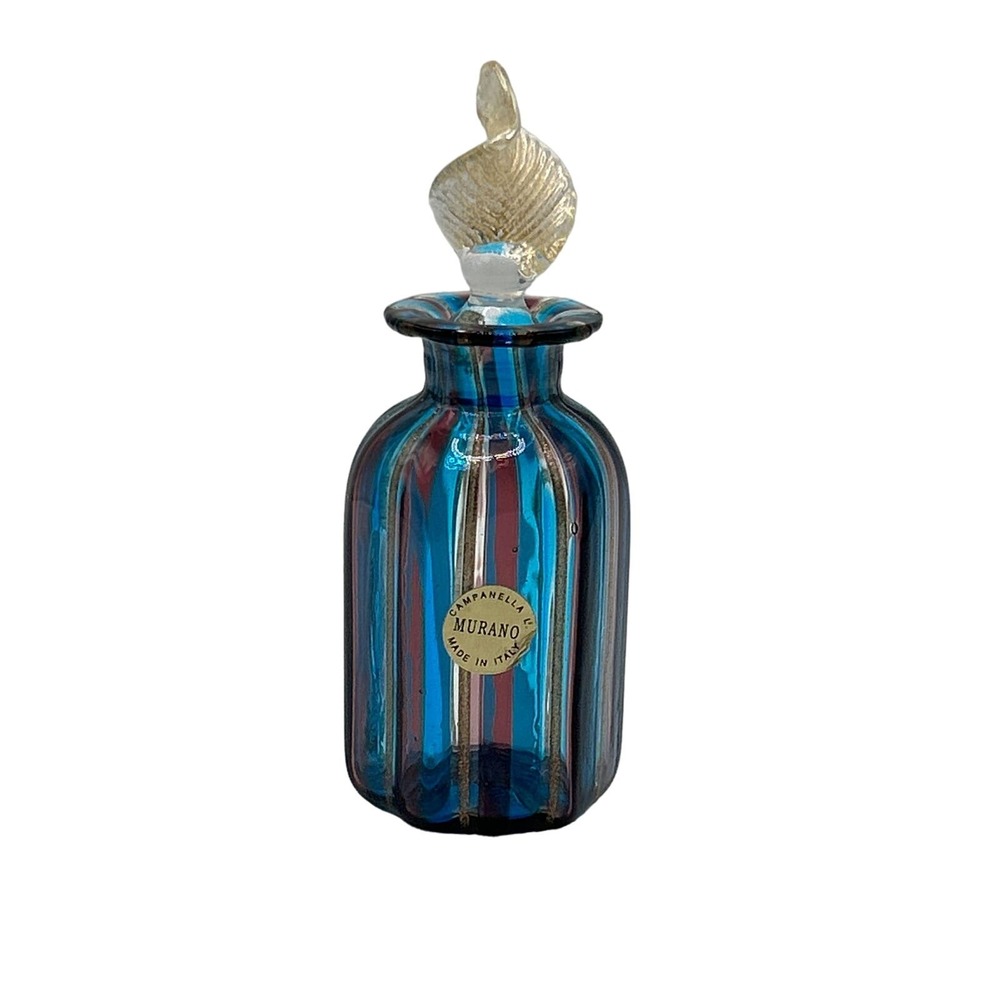 Italian Murano Glass Blue Stripe Perfume Bottle Stopper by Campanella 4.5"